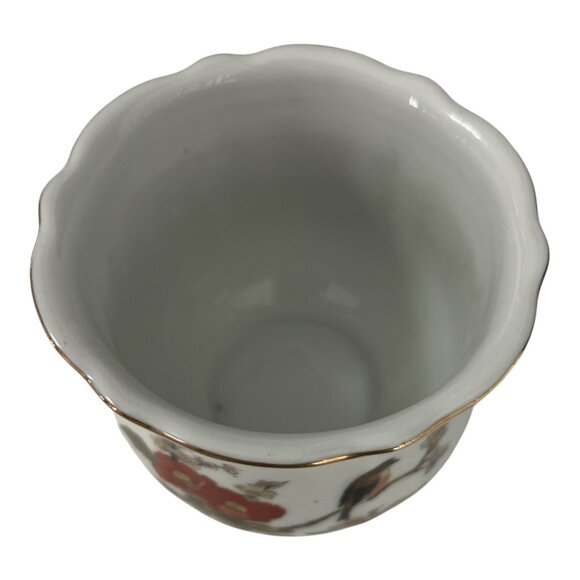 Vintage Takara Japan Porcelain Vase – Bird & Red Floral Design, Scalloped Rim, G - Picture 2 of 4